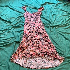 Floral Pink and Black Maxi Dress